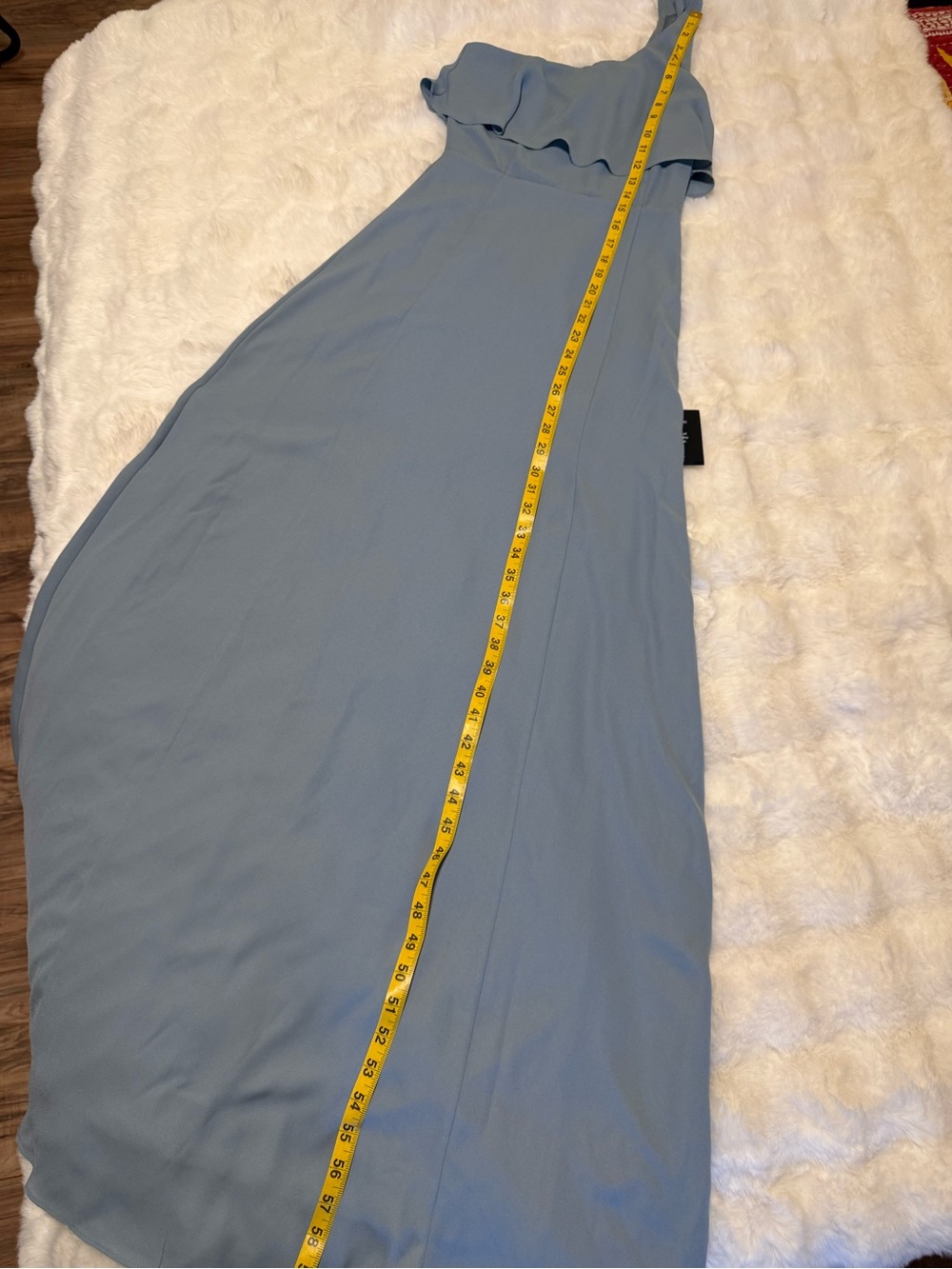 Lulu's Dusty Blue One-Shoulder Ruffle Maxi Dress - Picture 9 of 12
